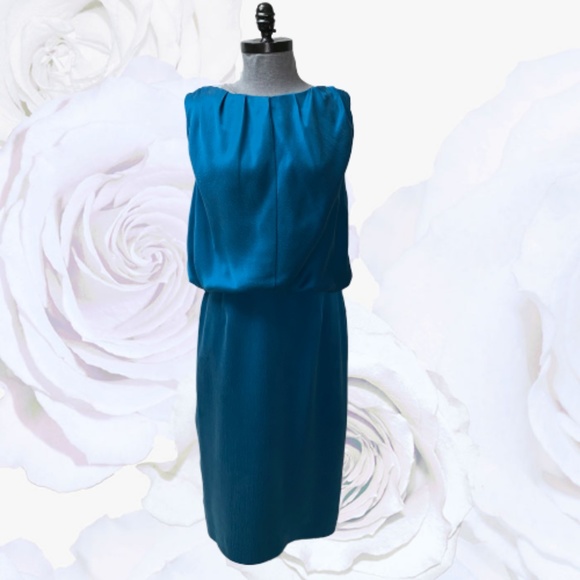 Worth Dresses & Skirts - WORTH Silk Sheath Dress Holiday Peacock Blue Shiny